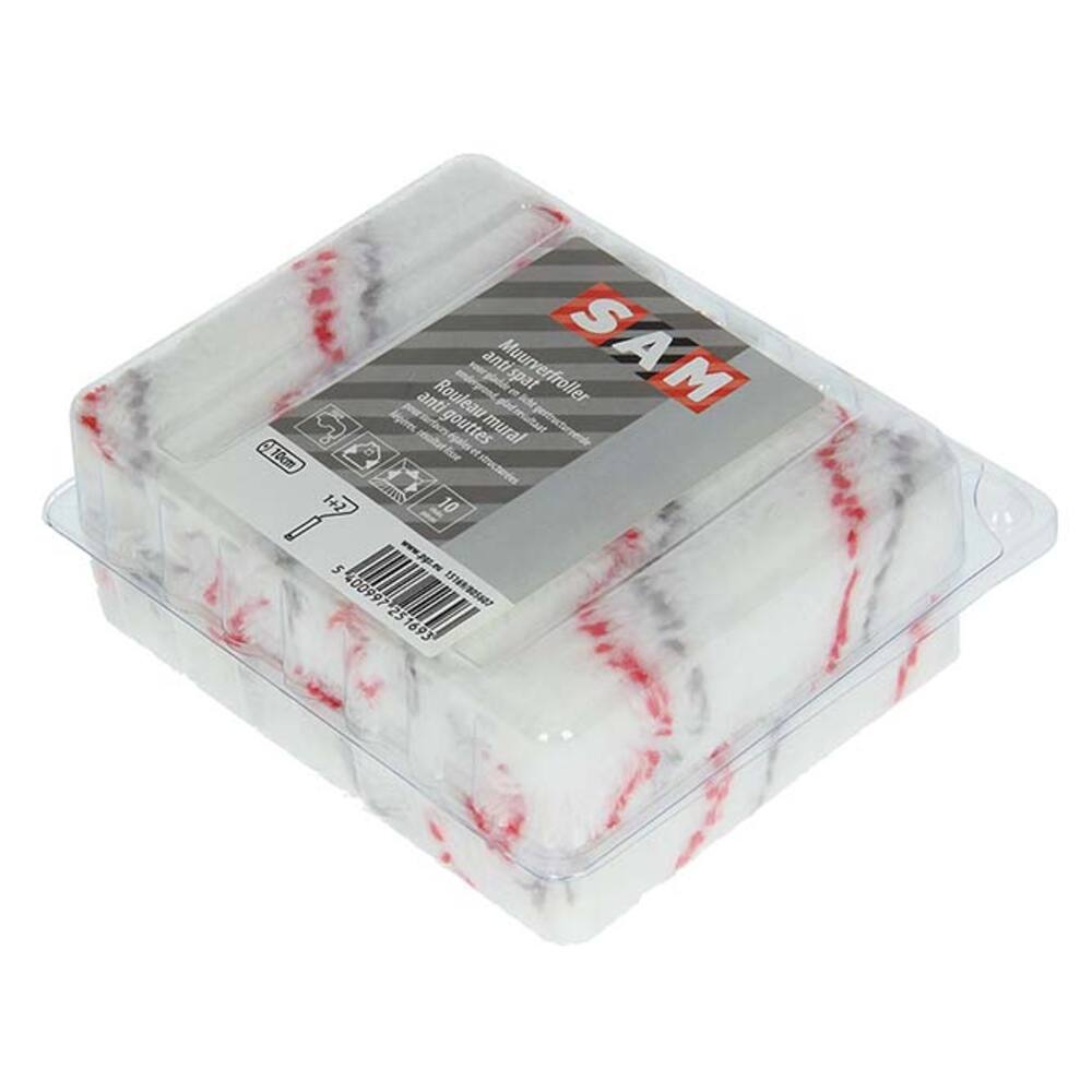 ROULEAU DE PEINTURE PERLON BLANC À RAYURES ROUGES ET GRISES